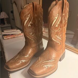 Womens Ariat Brown Leather Gold Sparkle Cowboy Boots 8 1/2